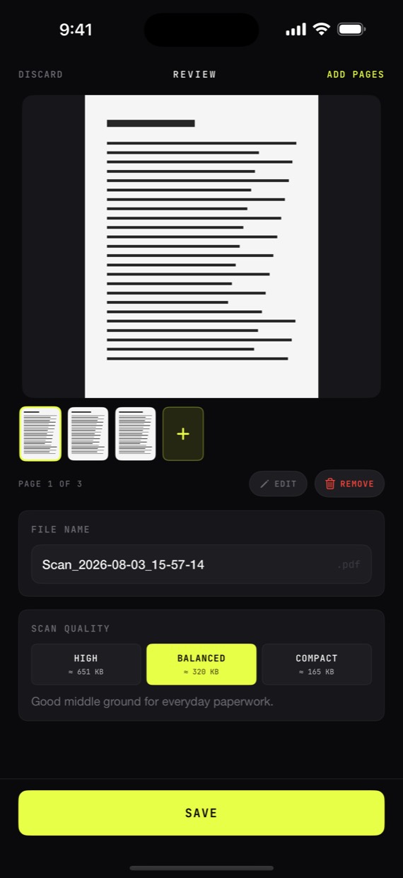 Scan review with size estimates