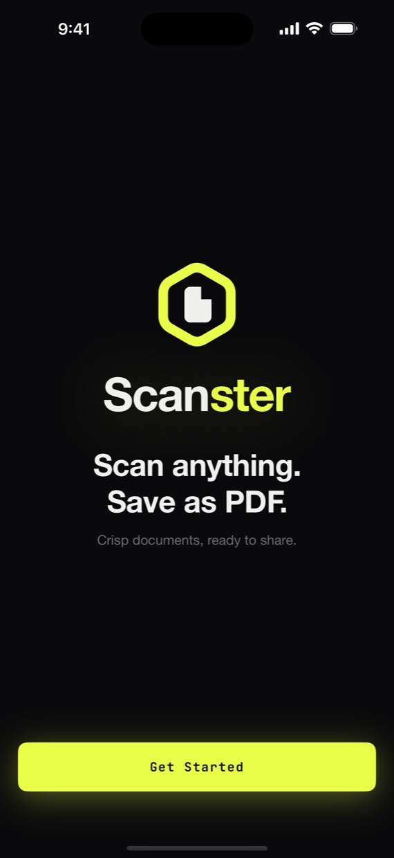 Scanster welcome screen